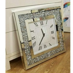 Mirrored Glass Square Wall Clock Black Hands - Silver - thumbnail 2