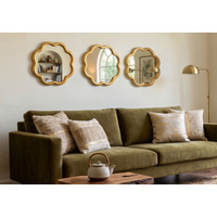 3x Round Wavy Gold Plastic Wall Mirror 25Cm Dia. - Golden