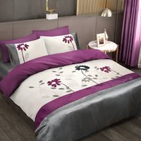 Luxury Floral Embellished Duvet Cover and Pillowcase Set - Grey Purple / Double - image 1