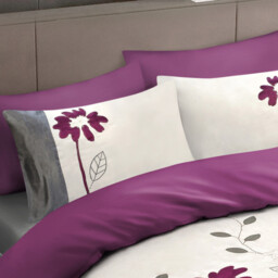 Luxury Floral Embellished Duvet Cover and Pillowcase Set - Grey Purple / Double - thumbnail 2