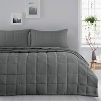 Classic Waffle Weave Quilted Throw Set Including Pillowshams - Charcoal