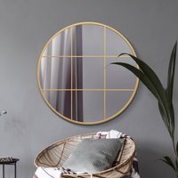Circulus Metal Framed Round Circular Window Wall Mirror - Gold / 100cm - thumbnail 1