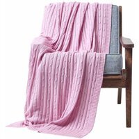 Homescapes Cotton Cable Knit Throw - Pastel Pink / 200cm - thumbnail 1