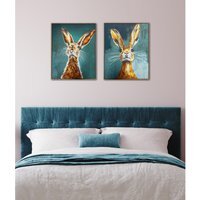 Set of 2 Ingram Curious Hare Framed Art - Blue and Brown - thumbnail 1