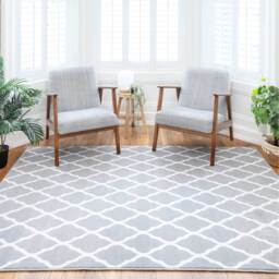 Grey White Classic Trellis Living Room Rug - Grey / 170 x 120cm - thumbnail 2