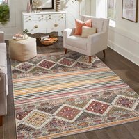 Aress Washable Traditional Living Room Area Rug -Low Pile Aztec Design Muti Rug - Multi Coloured / 170cm - image 1