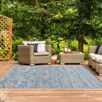 Vintage Floral Flatweave Indoor Outdoor Rug - Aqua Blue / 150 x 80cm - thumbnail 1
