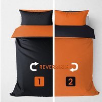 Soft Touch Plain Reversible Microfibre Duvet Cover and Pillowcase Set - Black/Orange / King - image 1