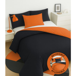 Soft Touch Plain Reversible Microfibre Duvet Cover and Pillowcase Set - Black/Orange / King - thumbnail 4