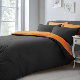 Soft Touch Plain Reversible Microfibre Duvet Cover and Pillowcase Set - Black/Orange / King - thumbnail 2