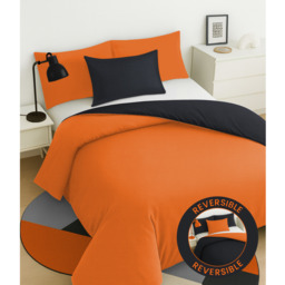 Soft Touch Plain Reversible Microfibre Duvet Cover and Pillowcase Set - Black/Orange / King - thumbnail 5