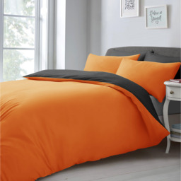Soft Touch Plain Reversible Microfibre Duvet Cover and Pillowcase Set - Black/Orange / King - thumbnail 3