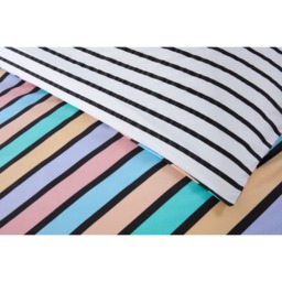 Oxford Stripe Microfibre Fabric Reversible Duvet Cover Set with Pillowcase - Pastel Green / Double - thumbnail 3