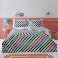 Oxford Stripe Microfibre Fabric Reversible Duvet Cover Set with Pillowcase - Pastel Green / Double - thumbnail 1