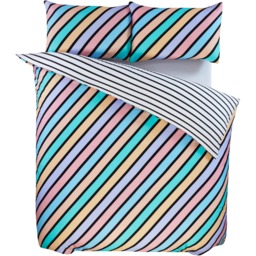 Oxford Stripe Microfibre Fabric Reversible Duvet Cover Set with Pillowcase - Pastel Green / Double - thumbnail 2