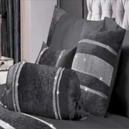 Luxury Crushed Velvet Topaz Diamante Duvet Cover and Pillowcase Set - Charcoal / Single - thumbnail 3