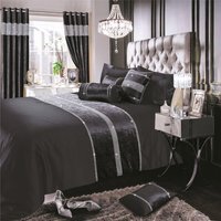 Luxury Crushed Velvet Topaz Diamante Duvet Cover and Pillowcase Set - Charcoal / Single
