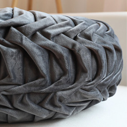 Round Pleated Pumpkin Velvet Cushion 35cm - Grey - thumbnail 4
