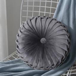 Round Pleated Pumpkin Velvet Cushion 35cm - Grey - thumbnail 2