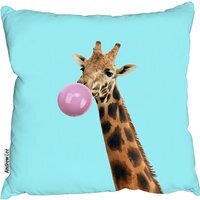 Concept Giraffe With Bubble Gum On Color Background Outdoor Cushion - Blue / 60cm - image 1