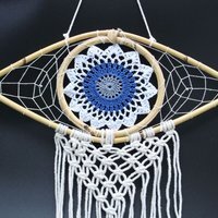 Protection Dream Catcher with Evil Eye - Handmade Macrame Rattan Decor - Multi