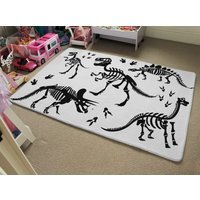 Stylish Dinosaur Silhouettes Designer Rug - White / 200cm