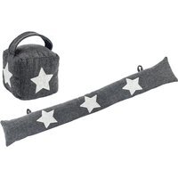 Herringbone Door Stop Draught Excluder Set - Grey
