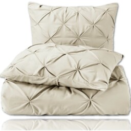 Pintuck Bedding Duvet Cover Set with Matching Pillowcases - Cream / King - thumbnail 4