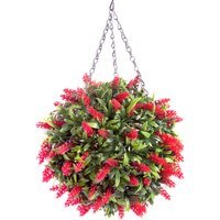 Best Artificial 28cm Red Lush Lavender Hanging Basket Flower Topiary Ball - Red - image 1
