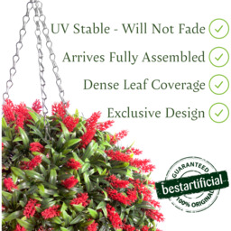 Best Artificial 28cm Red Lush Lavender Hanging Basket Flower Topiary Ball - Red - thumbnail 2