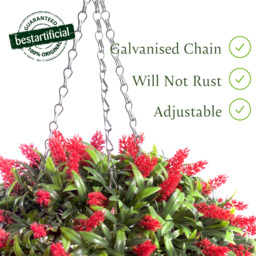 Best Artificial 28cm Red Lush Lavender Hanging Basket Flower Topiary Ball - Red - thumbnail 3