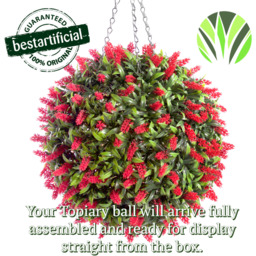 Best Artificial 28cm Red Lush Lavender Hanging Basket Flower Topiary Ball - Red - thumbnail 4