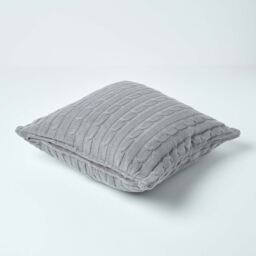 Cotton Cable Knit Cushion Cover - Grey - thumbnail 3