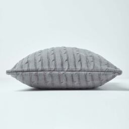 Cotton Cable Knit Cushion Cover - Grey - thumbnail 2