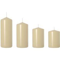 Set of 4 Pillar Candles, Decorative Household Candles - Advent & Christmas Red - Ecru, Matt