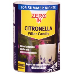 2x Natural Citronella Outdoor Pillar Candles Wind Resistant 38H - White - thumbnail 4