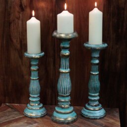 Turquoise Gold Handmade Wooden Candle Stand Stylish Sustainable Home Decor - Gold - thumbnail 3