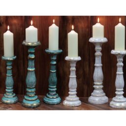 Turquoise Gold Handmade Wooden Candle Stand Stylish Sustainable Home Decor - Gold - thumbnail 2