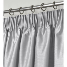 Luxury Faux Silk Plain Curtain Pair - Silver / 46in / 54in - thumbnail 2