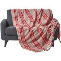 Grey and Red Tartan Check Sofa and Bed Throw - Red and Grey / 225 x 255 cm