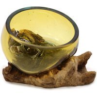 Molten Glass Mini Amber Bowl on Wood - Brown