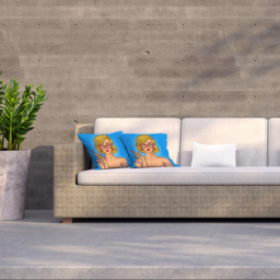 Pop Art Illustration Woman Paints Her Lips Outdoor Cushion - Blue / 60cm - thumbnail 2