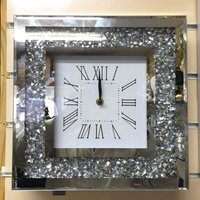 Crushed Diamond Silver Square Wall Clock - Silver - thumbnail 1