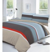 Carter Brown Striped Duvet Cover Set Modern Bedding - Brown / Superking