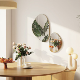 HOMCOM Pebble-Shaped Decorative Mirror, Set of 2 Wall Mirror - Gold Tone - thumbnail 3