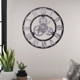 Industrial Large Luxury Silent Wall Clock for Home Decor - Silver - thumbnail 3