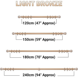 A.Unique Home Ribbed Wooden Curtain Pole with Rings and Fittings (35mm) - Light Bronze / 180cm - thumbnail 2