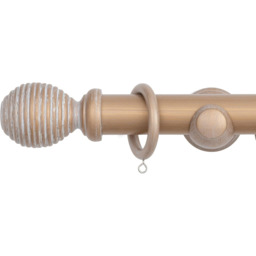 A.Unique Home Ribbed Wooden Curtain Pole with Rings and Fittings (35mm) - Light Bronze / 180cm - thumbnail 3