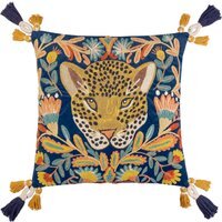 Regal Leopard Embroidered Velvet Cushion - Royal Blue