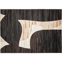 Bosie Safira Large Abstract Hair On Leather Rug - Black & White
